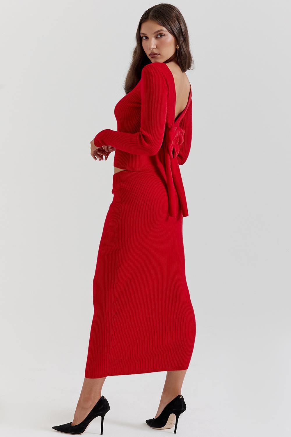 Lourdes Scarlet Cashmere Blend Maxi Skirt Product Image