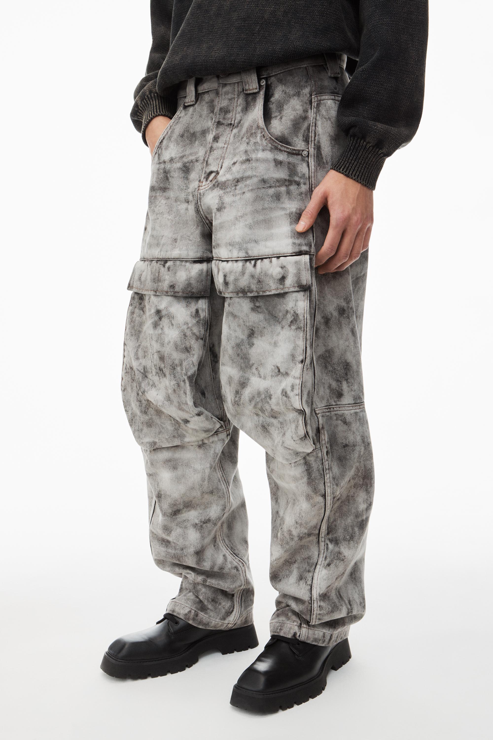 Denim Cargo Pants In Trompe-l’oeil Leather Effect Product Image