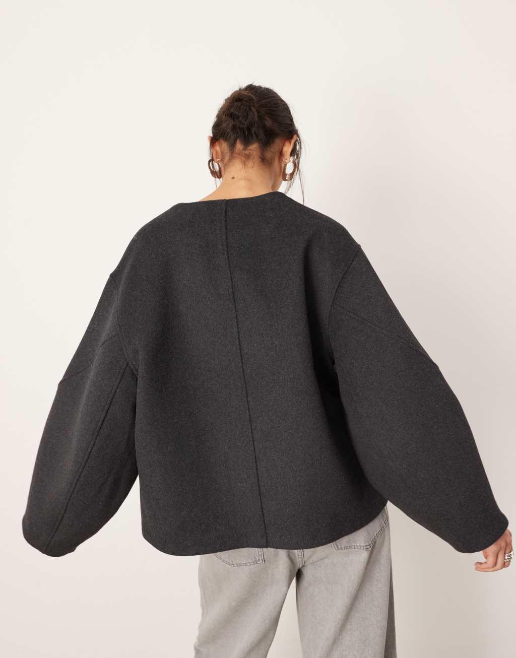 ASOS EDITION tailored wool mix boxy sweater with clean seam detail in charcoal Product Image