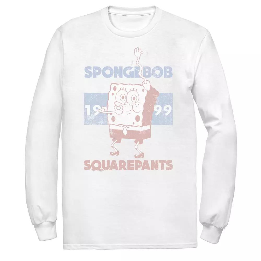 Men's Spongebob 1999 Retro Faded Portrait Logo Long Sleeve Tee, Size: XXL, White Product Image