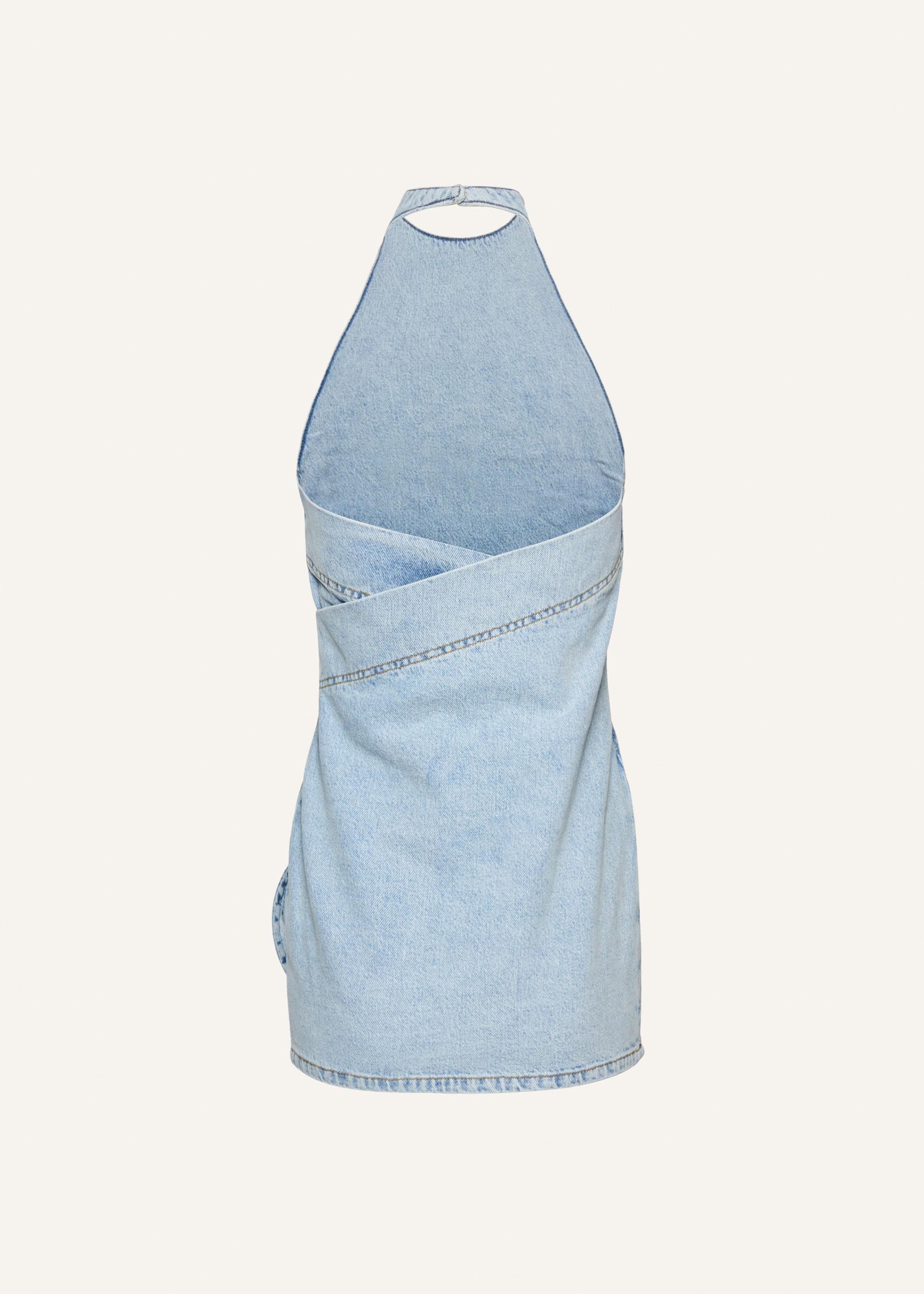 Flower applique halter dress in light blue Product Image