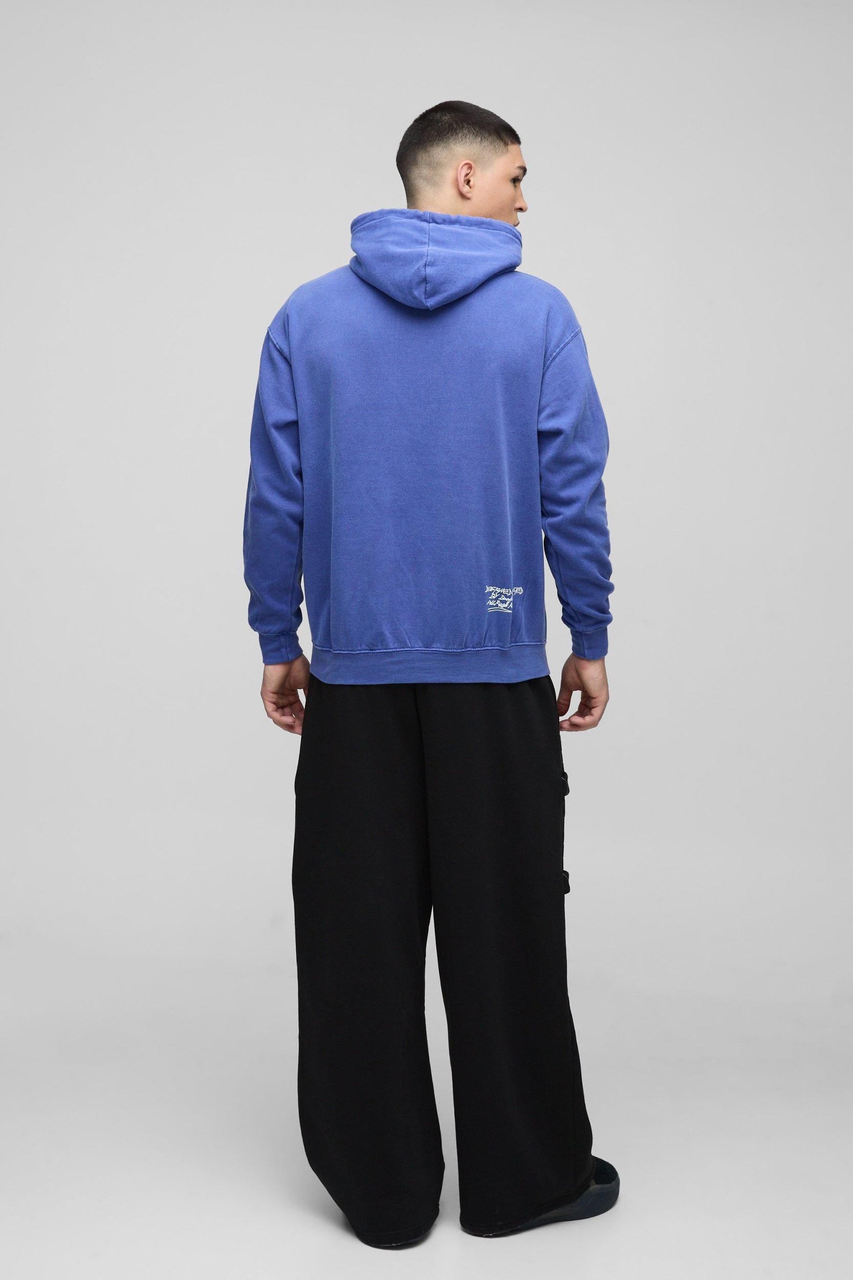 Regular Fit Washed Too Woke Text Graphic Hoodie | boohooMAN USA Product Image