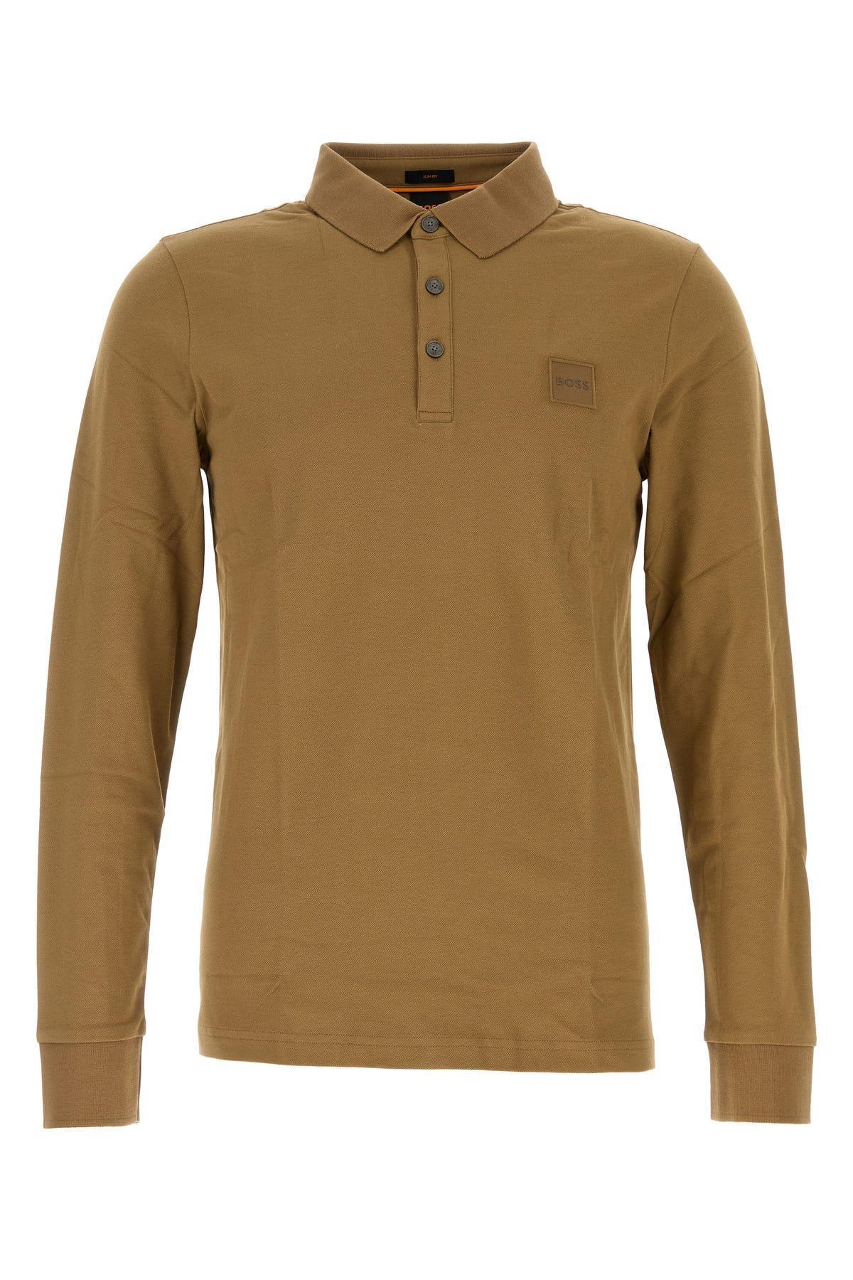 HUGO BOSS Biscuit Stretch Piquet Polo Shirt In Light Brown Product Image