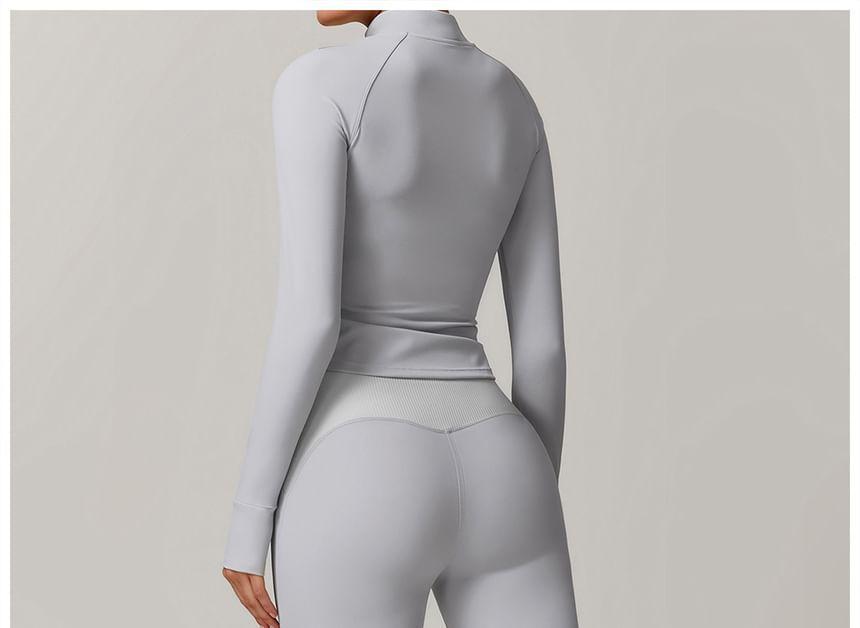 Stand Collar Plain Zip Yoga Jacket Product Image