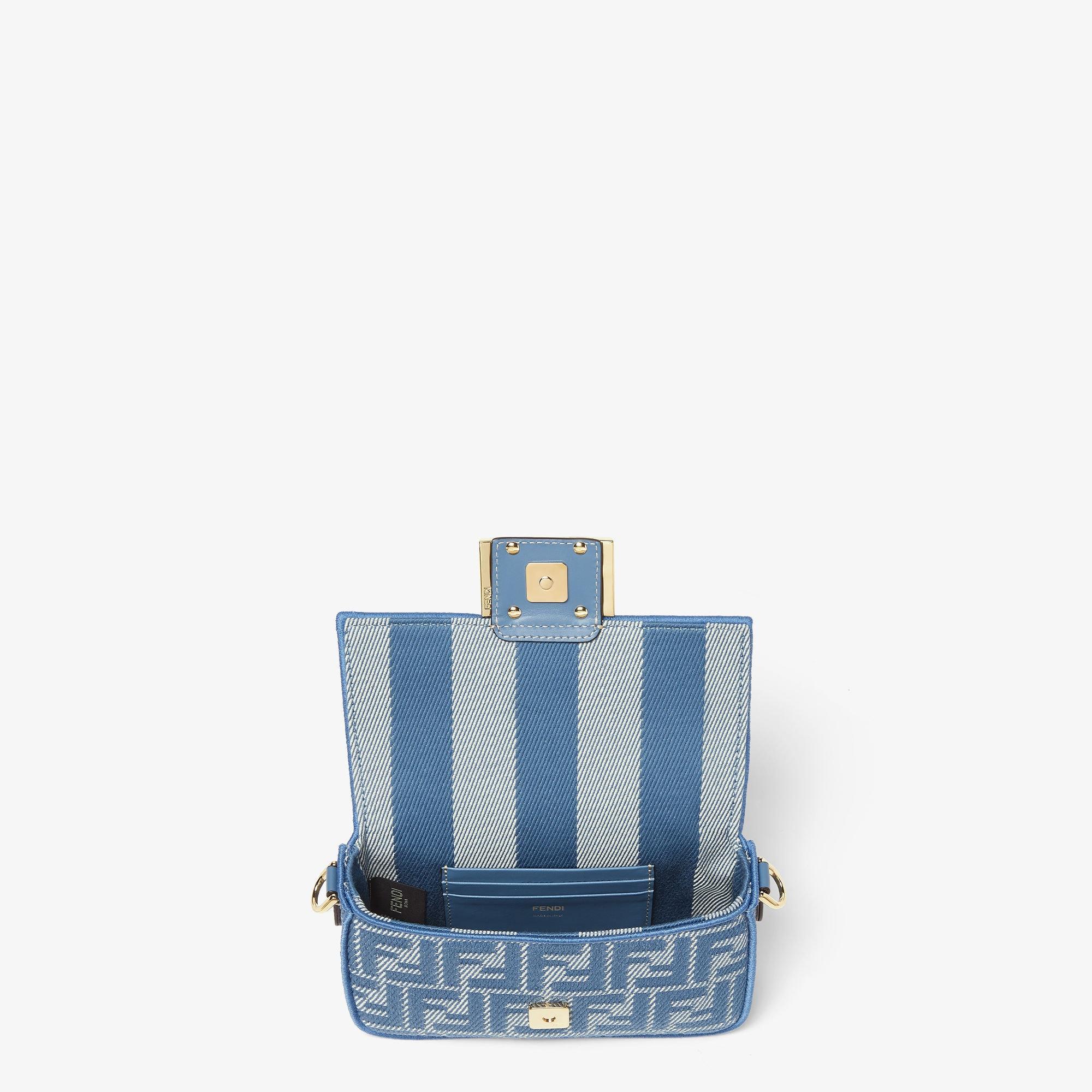 Baguette MiniBlue denim-effect FF jacquard bag Product Image