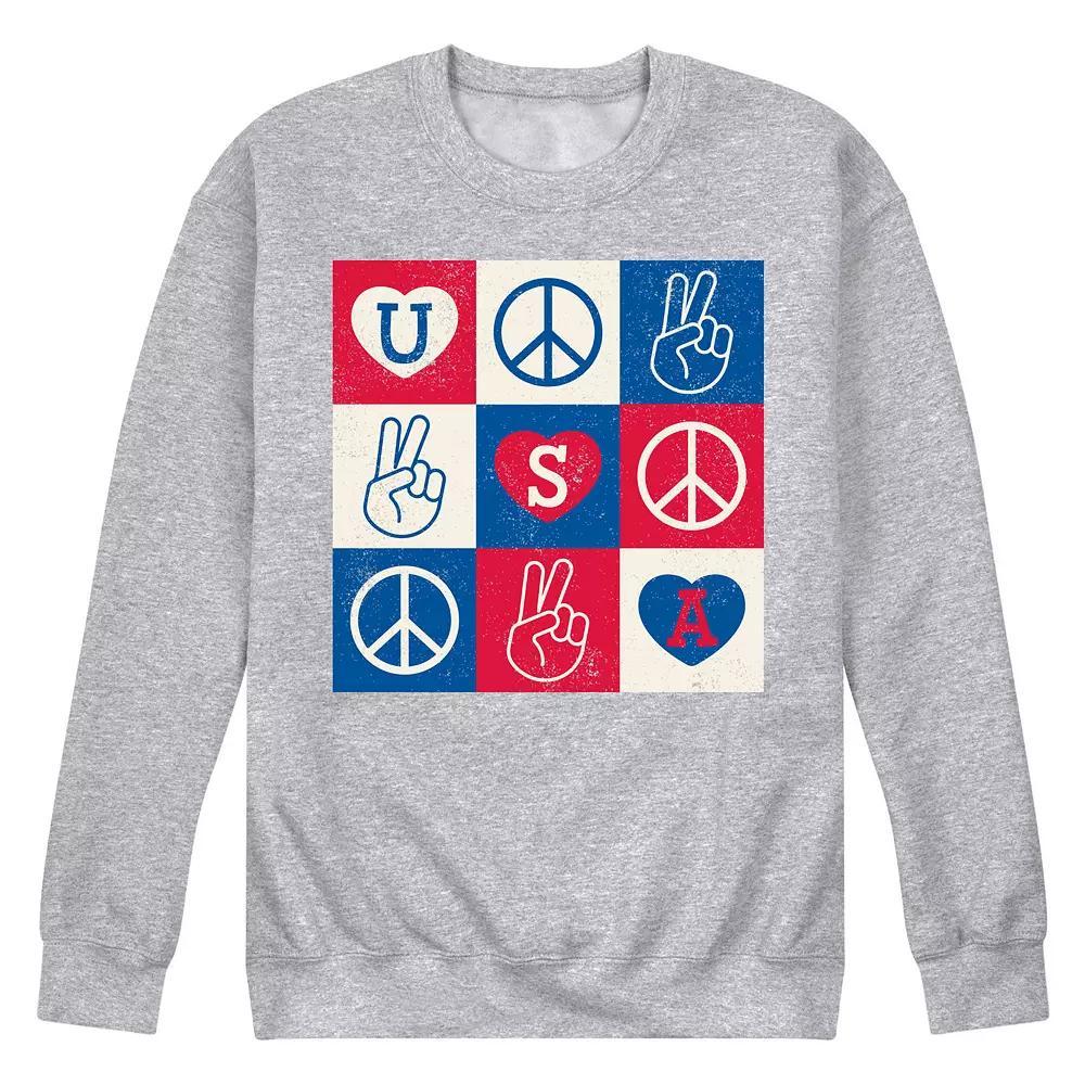 Men's USA Peace Grid Fleece Sweatshirt, Size: Small, Grey Gray Product Image