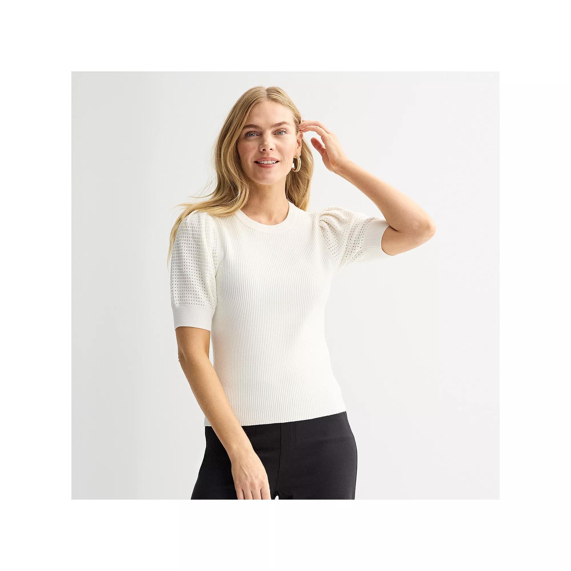 Women's Nine West Open Stitch Elbow Sleeve Sweater Tee, Size: XXL, Daisy Dew Product Image