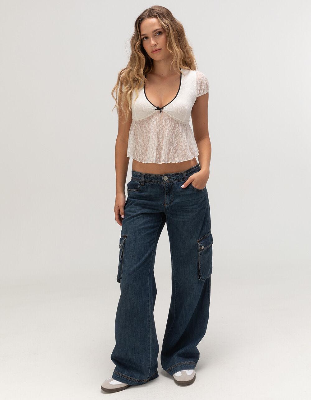 RSQ Womens Low Rise Cargo Baggy Denim Jeans Product Image