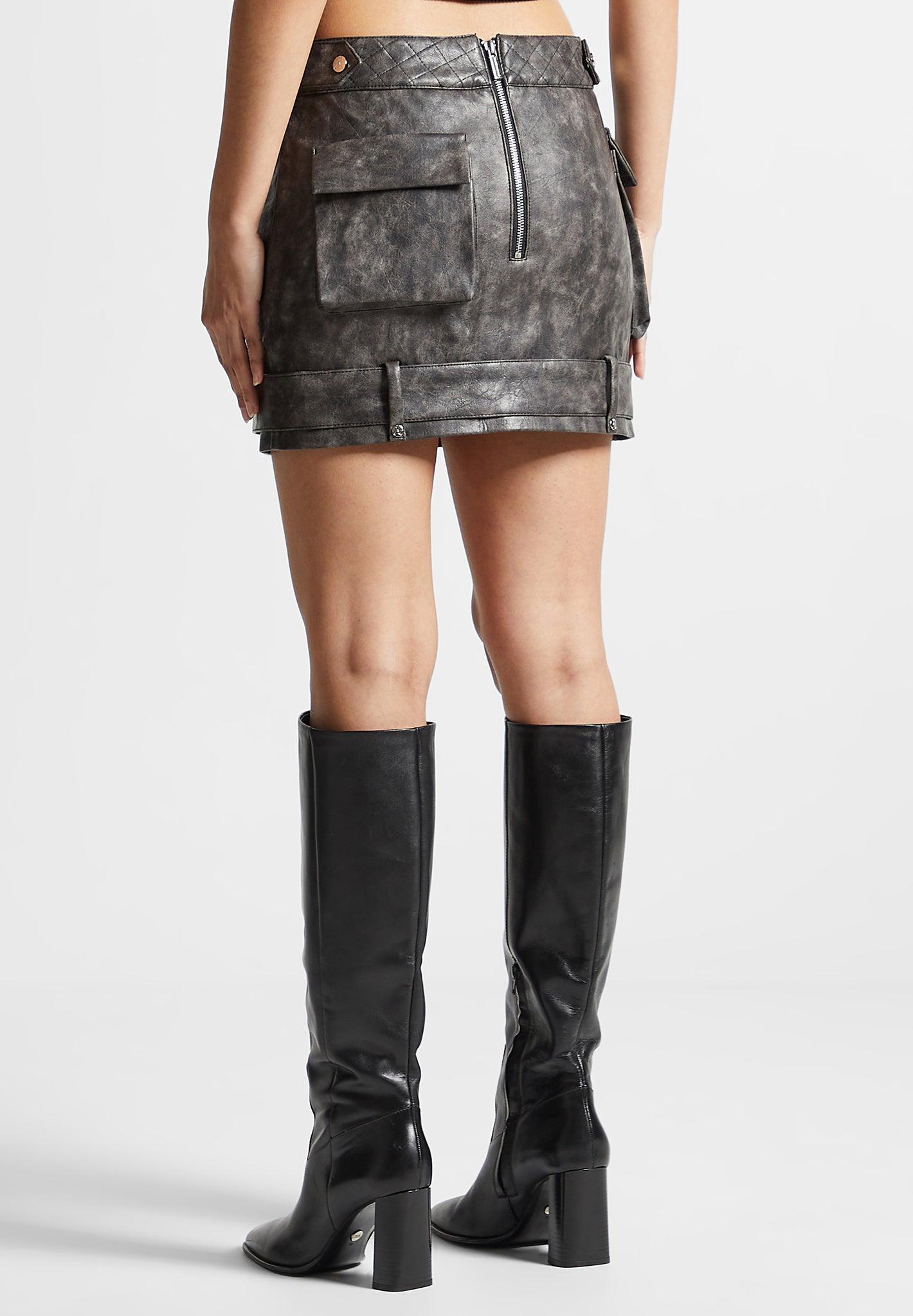 Vintage Leather Cargo Mini Skirt - Grey Female Product Image