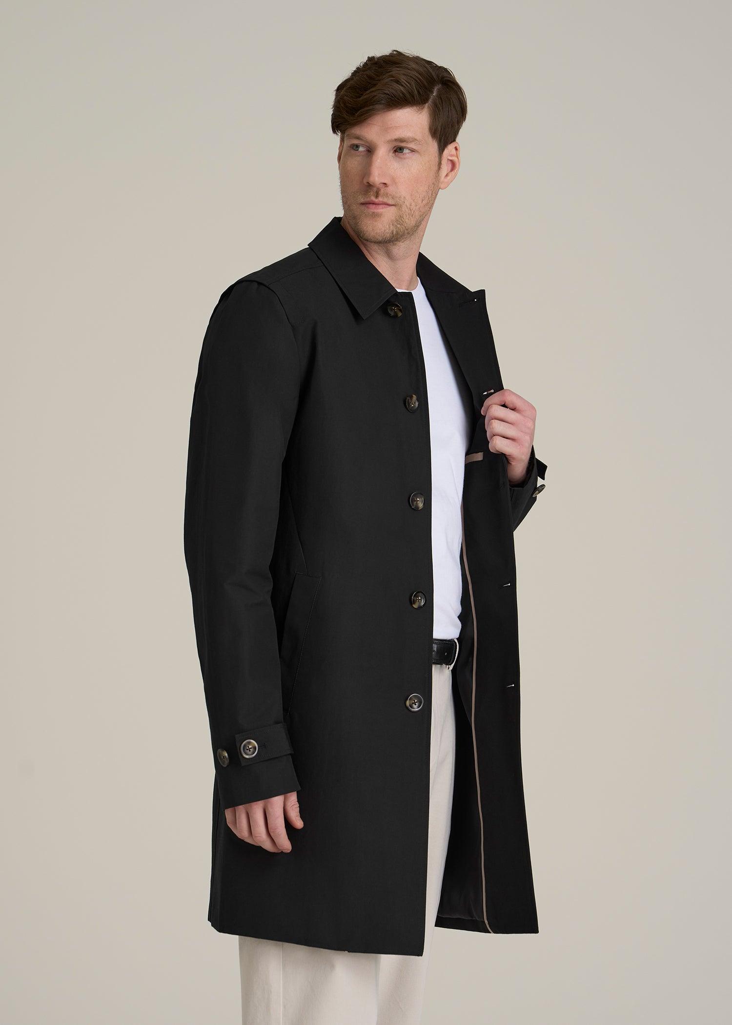 Minimalist Trench Coat for Tall Men in Black Male Product Image
