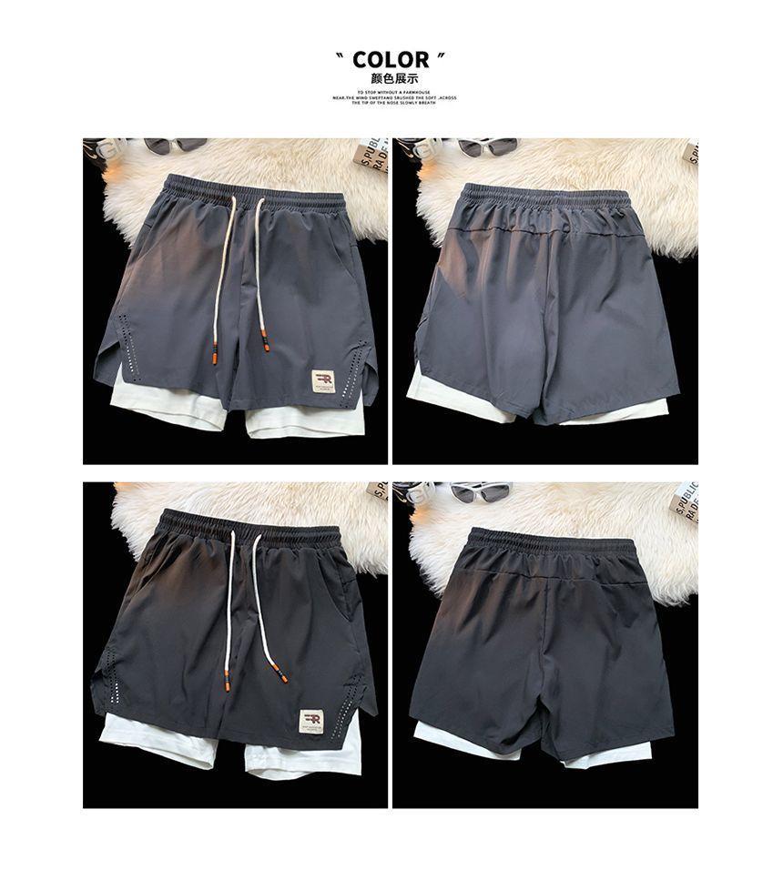 Drawstring-Waist Mock Two-Piece Loose Fit Sweat Shorts Product Image