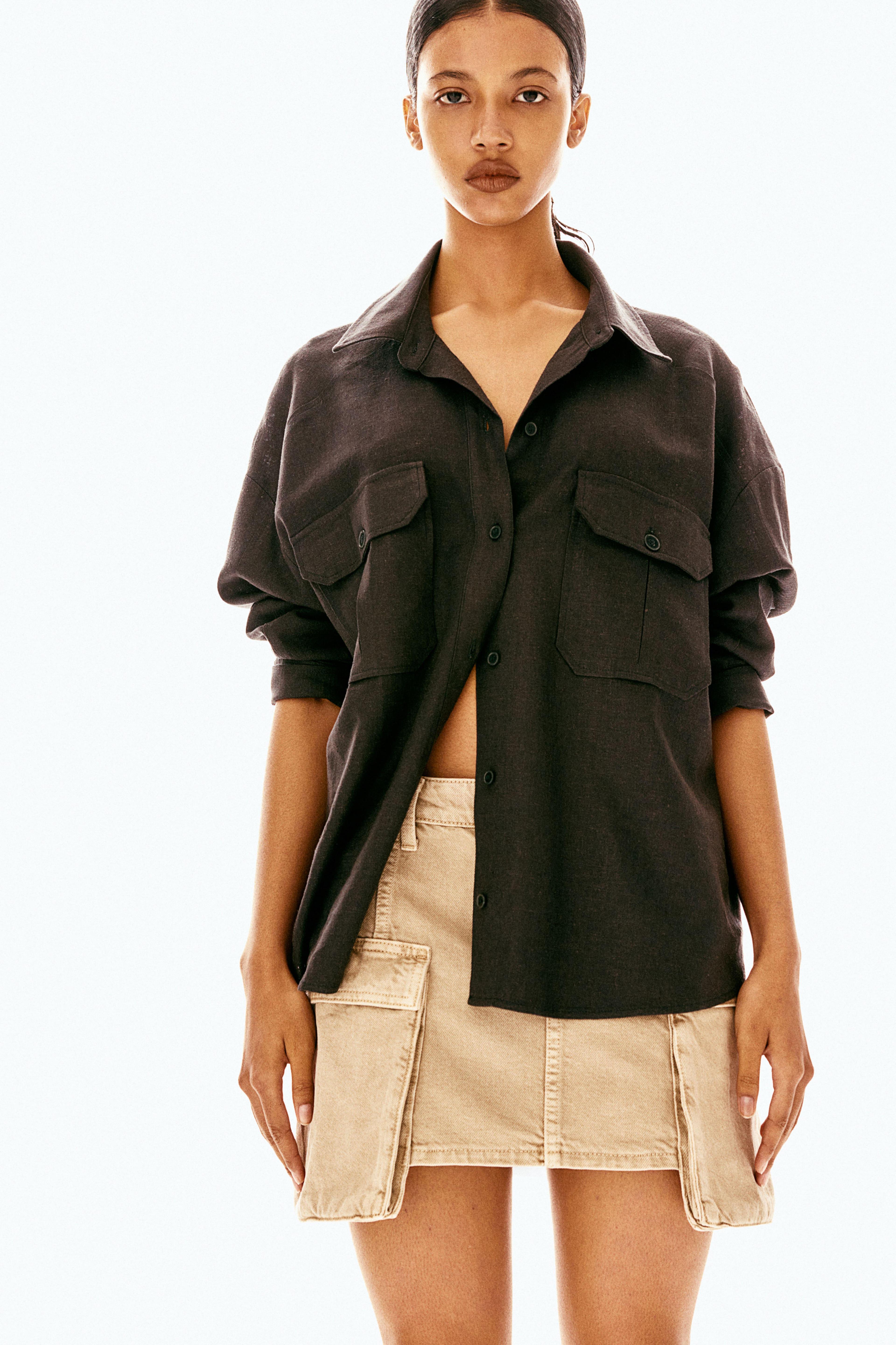 Oversized Linen-blend Cargo Shirt Product Image