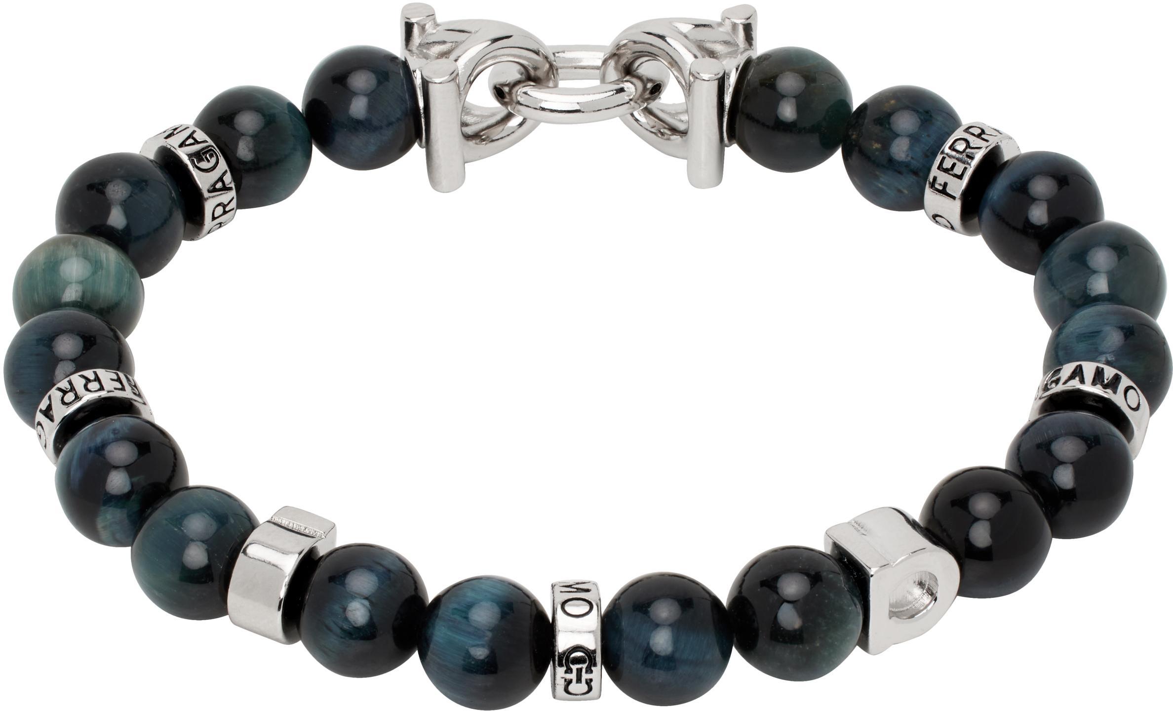 FERRAGAMO Navy Gancini Elastic Bracelet In Occhiodifalco+pldluc Product Image