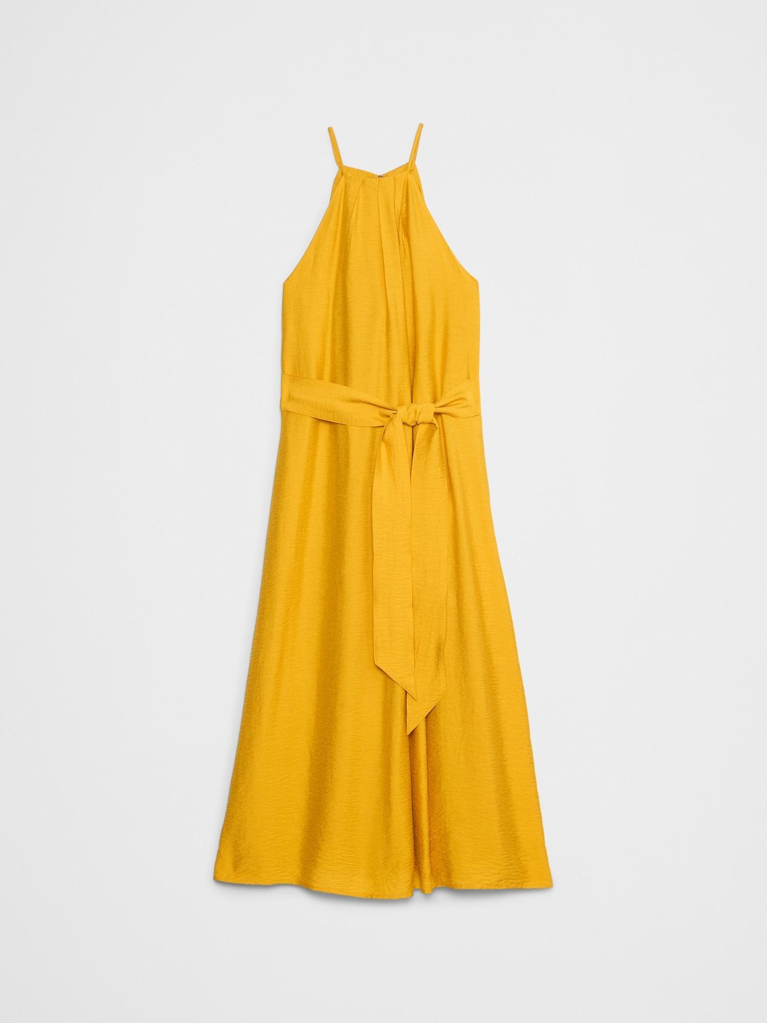 Pleated-Neck Midi Dress Product Image