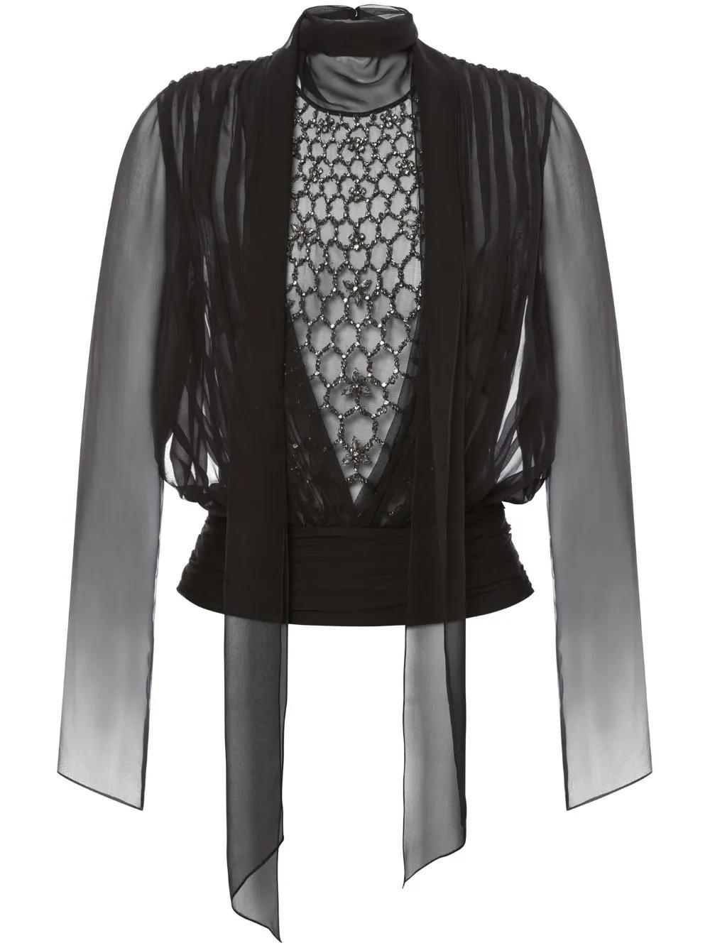 ALBERTA FERRETTI Crystal-embellished Silk Top In Black Product Image