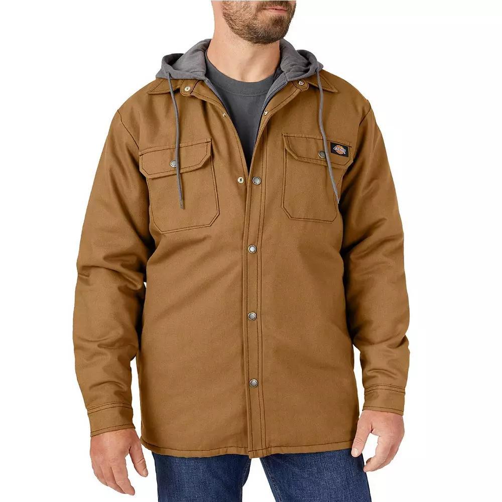 Men's Dickies Fleece Hooded Duck Shirt Jacket, Size: Medium, Brown Product Image