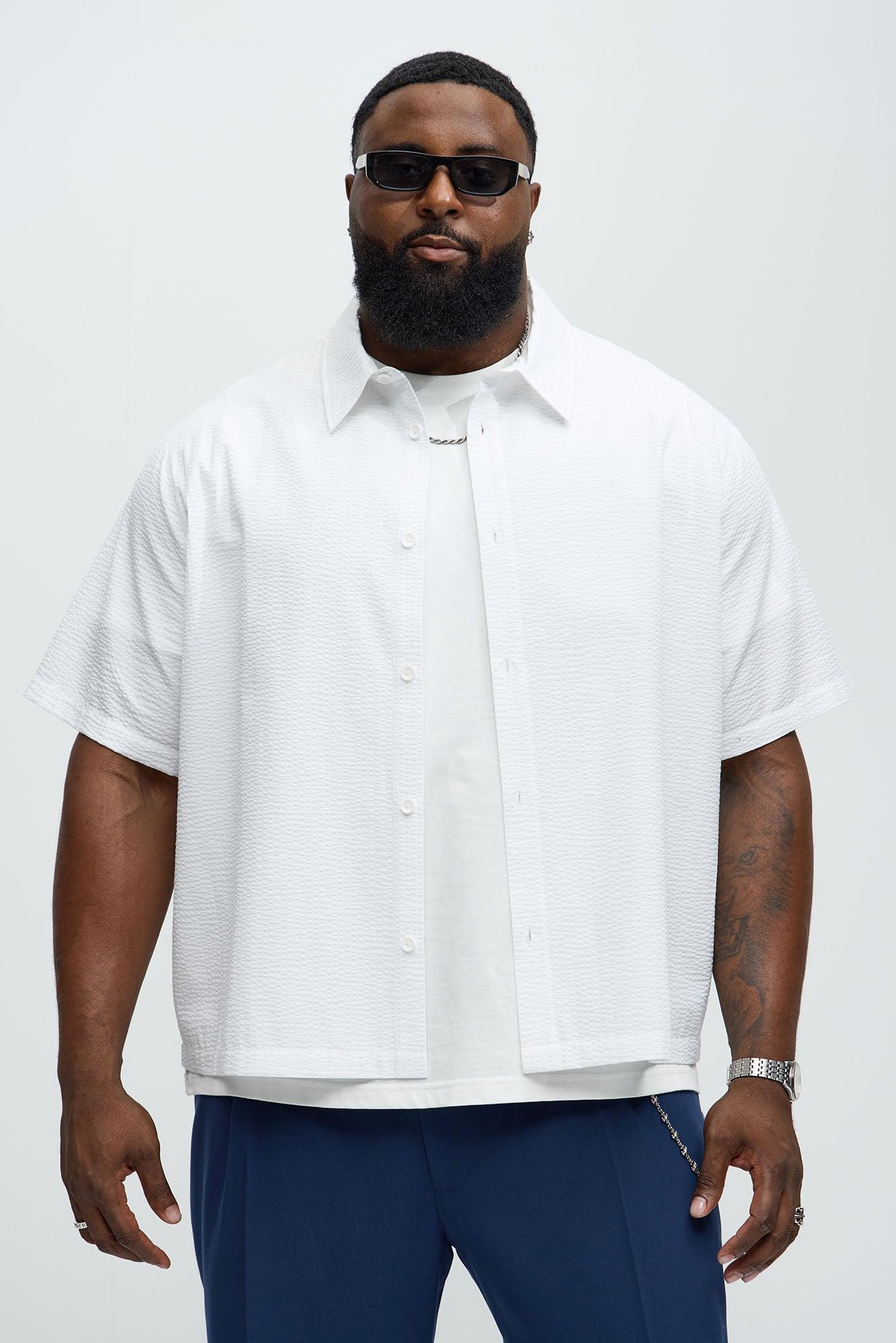 Seersucker Short Sleeve Button Up Shirt - White Product Image