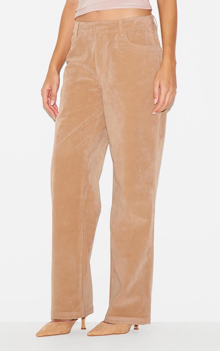 Sand Faux Suede Mid Rise Straight Leg Pants Product Image