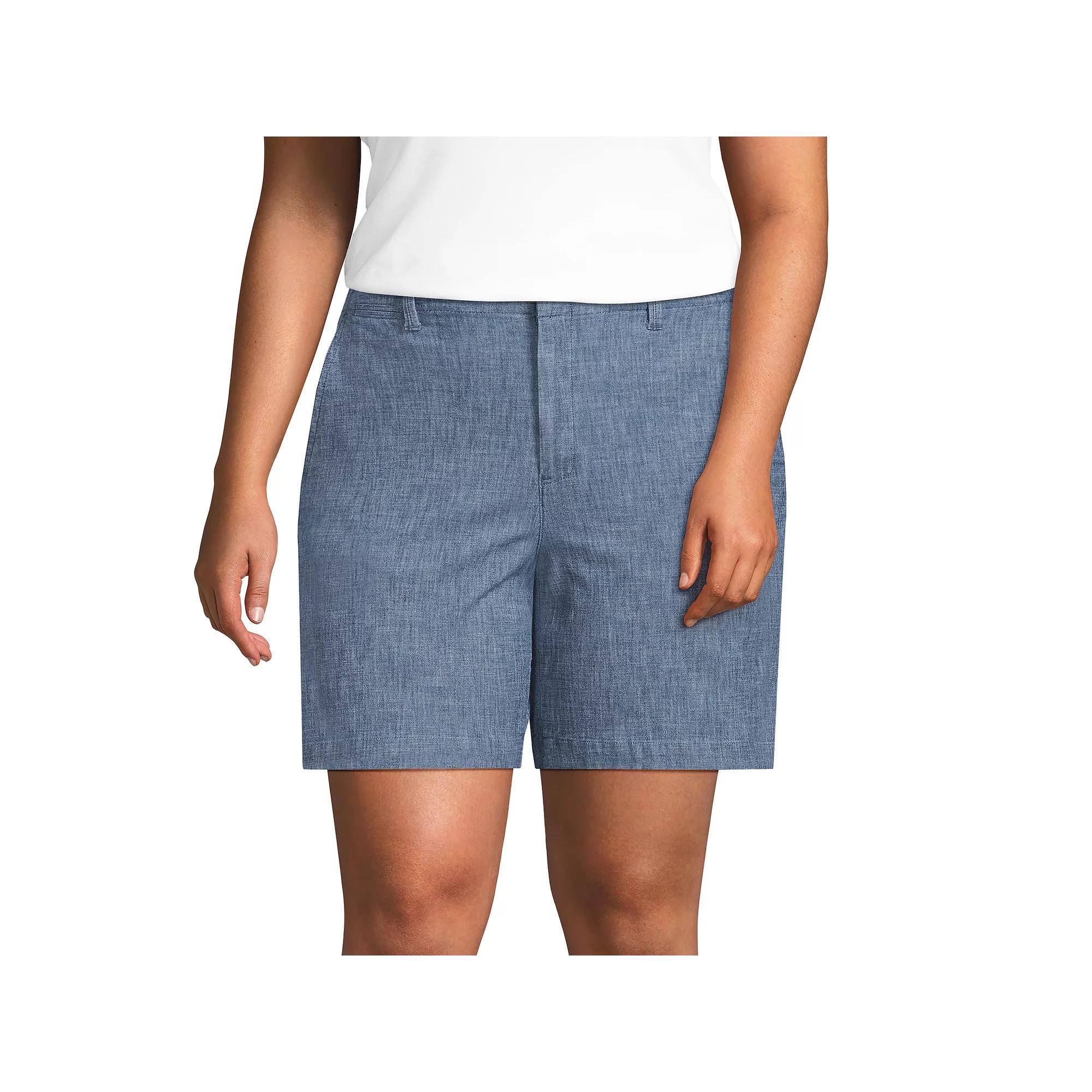 Plus Size Lands' End 7-Inch Chambray Shorts, Women's, Size: 24 W, Evening  Chambray Product Image