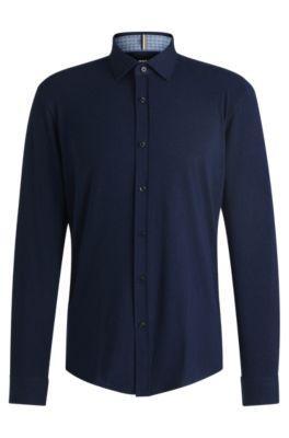 HUGO BOSS Slim-fit Shirt In Stretch-cotton Jersey In Dark Blue Product Image