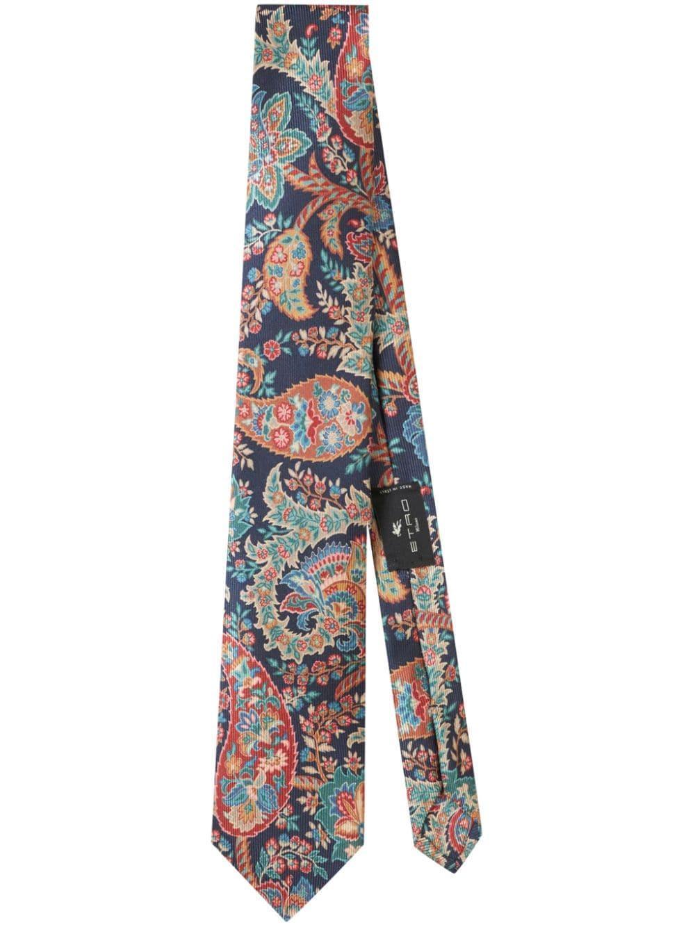 Floral Print Silk Tie In Blue Product Image