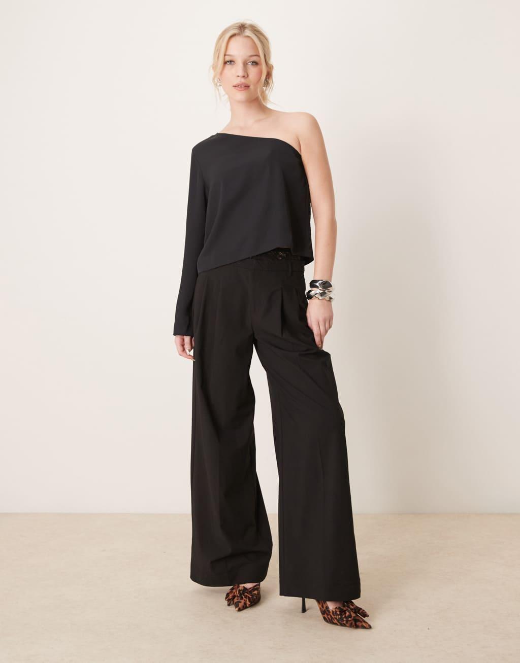 Vila one shoulder top in black Product Image