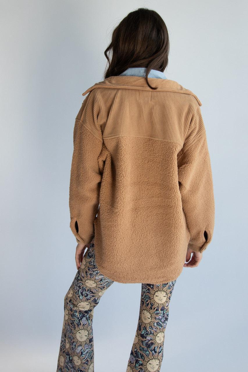 Camel Corduroy Trim Sherpa Jacket Product Image