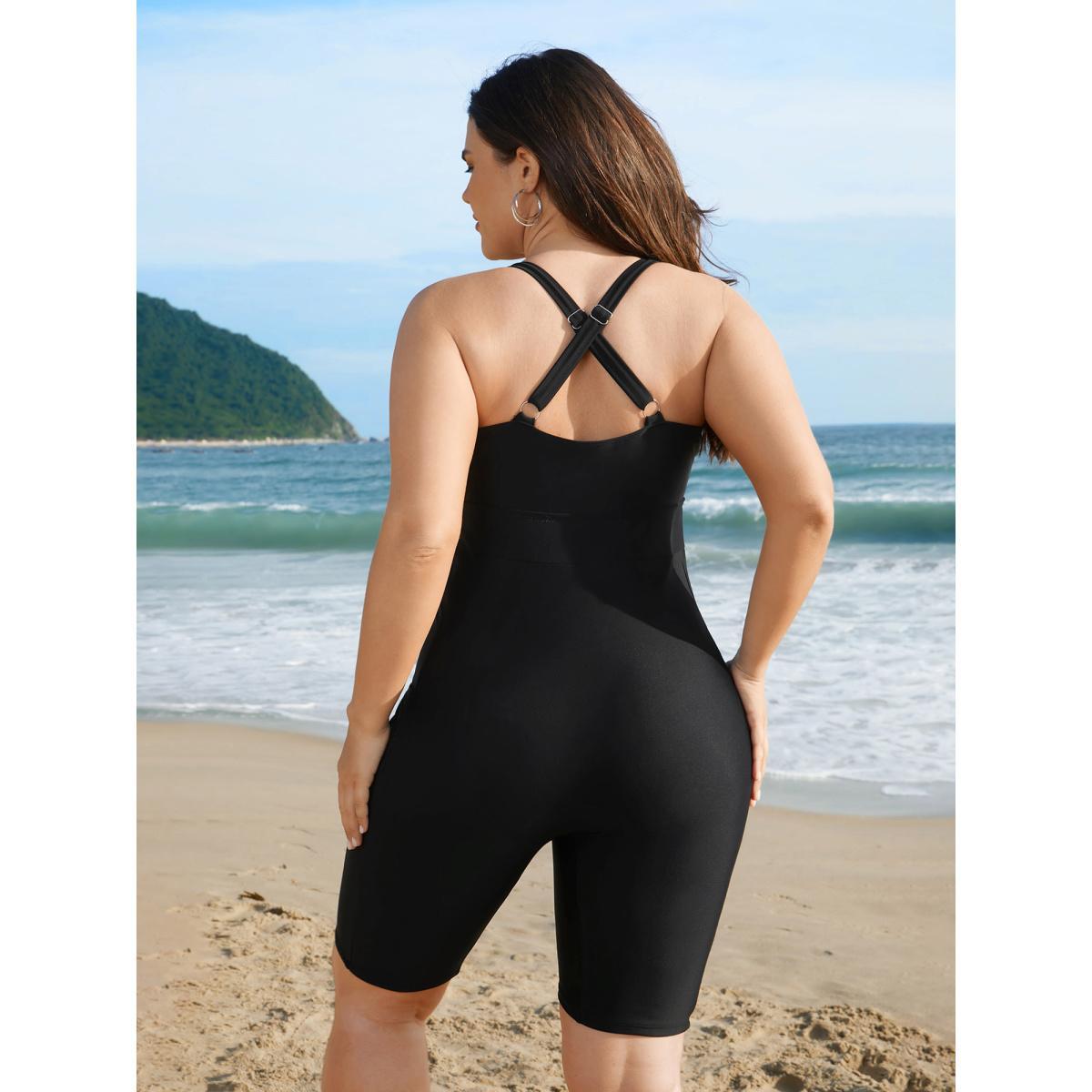 Plus Size Twist-Front Waist Cinched One-Piece Swimsuit Women's Swimwear Black Beach Twist Curve Bathing Suits High stretch One Pieces BloomChic 12/L Product Image