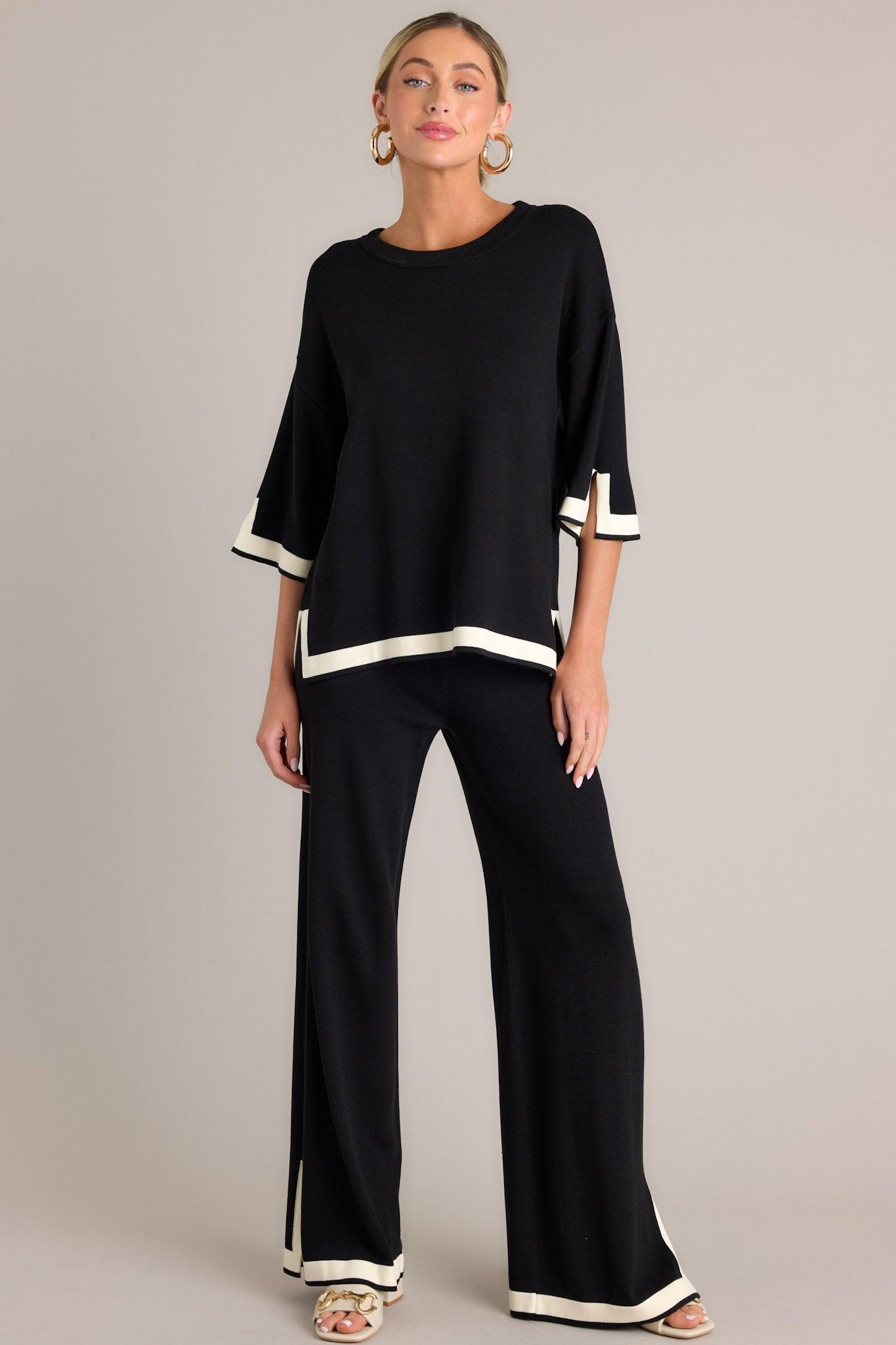 Bold Symphony Split Hem Black Sweater Pants Product Image