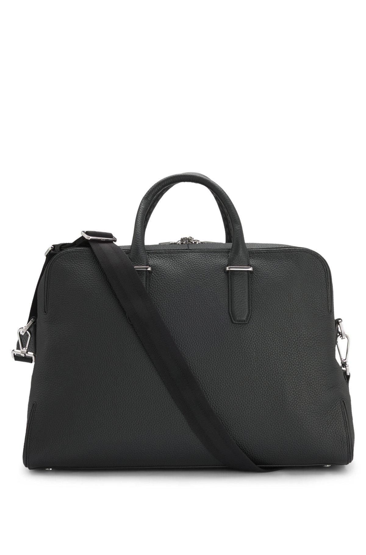 BOSS - Grained leather holdall with logo keyholder - Black Product Image