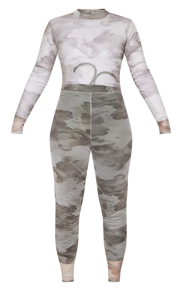 Plus Grey Camo Printed Mesh Jumpsuit Product Image