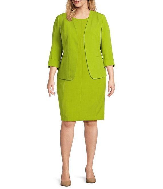 Kasper Plus Size Crepe Multi Seam 3/4 Cuff Sleeve Cardigan Product Image