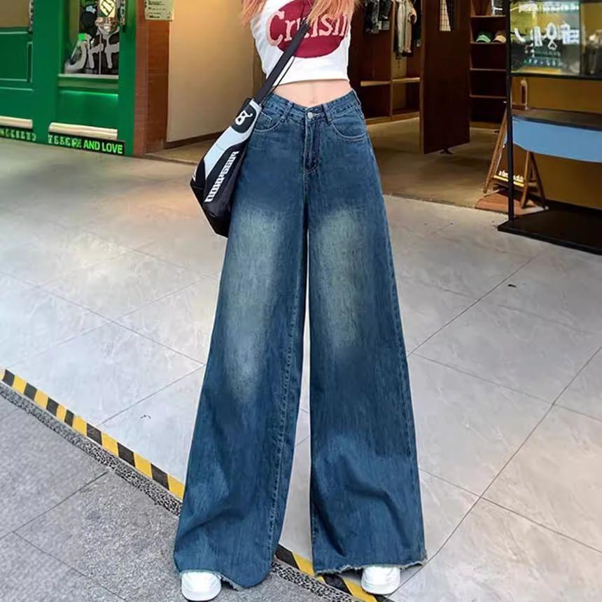 High Rise Washed Wide Leg Jeans Product Image