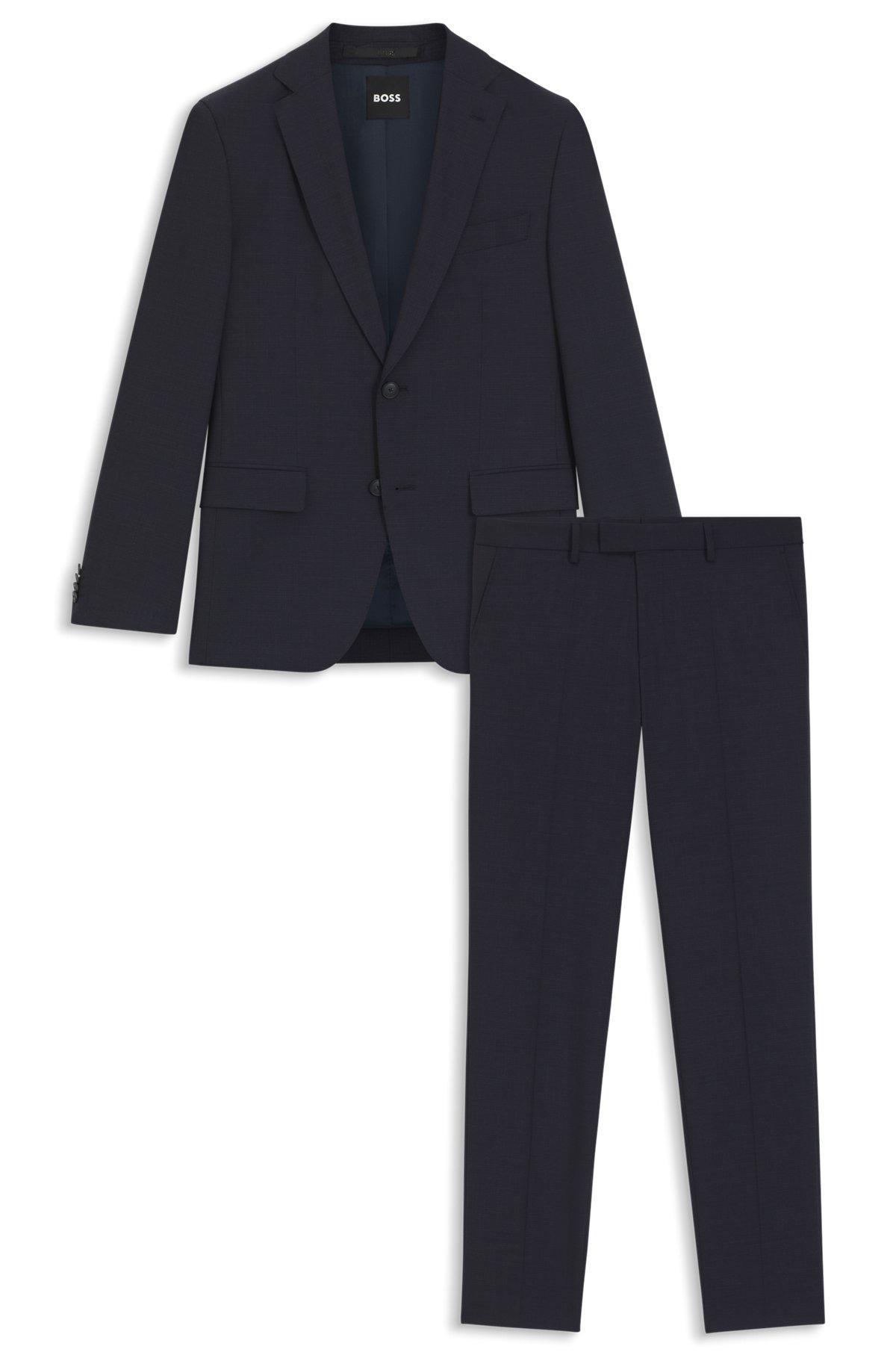 BOSS - Slim-fit suit in micro-patterned stretch fabric - Dark Blue Product Image