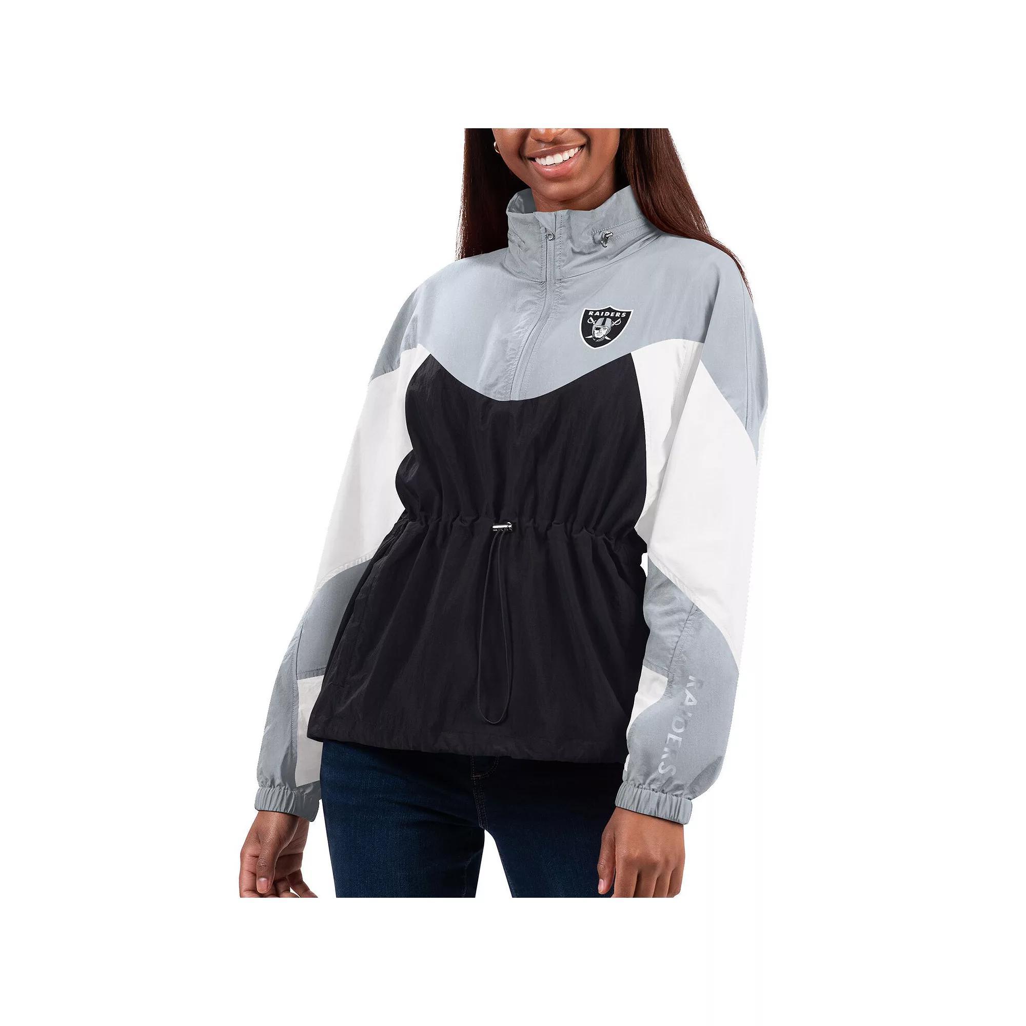 Women's G-III 4Her by Carl Banks Black/Silver Las Vegas Raiders Tie Breaker Lightweight Quarter-Zip Jacket, Size: XL, Lvr Black Product Image
