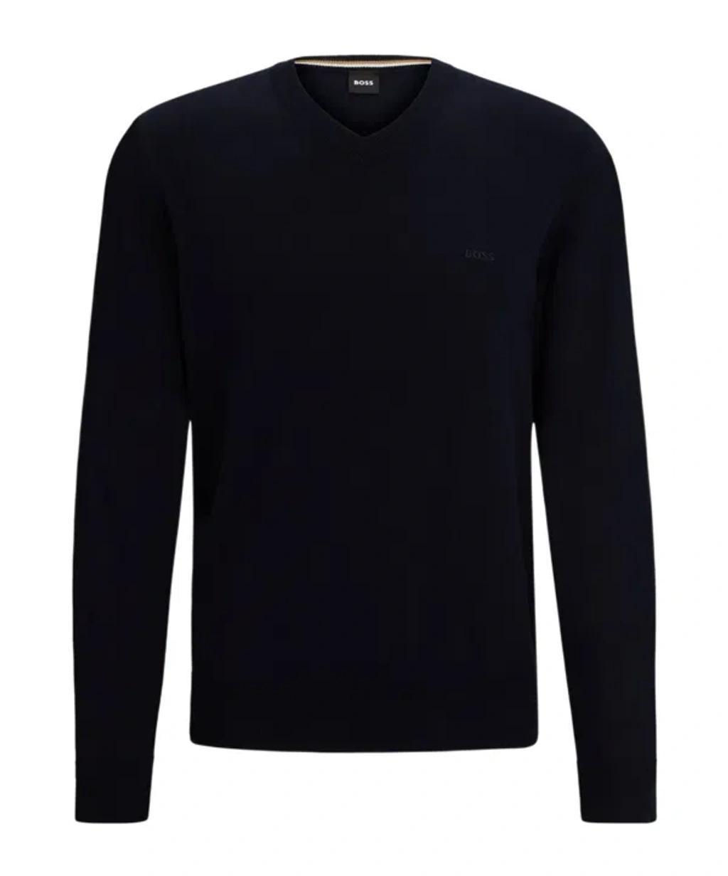 HUGO BOSS V-neck Cotton Jumper In Black Product Image