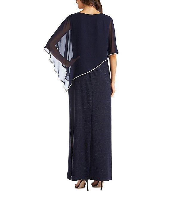 R & M Richards Crew Neck Short Sleeve Poncho Metallic Trim Overlay Popover Gown Product Image