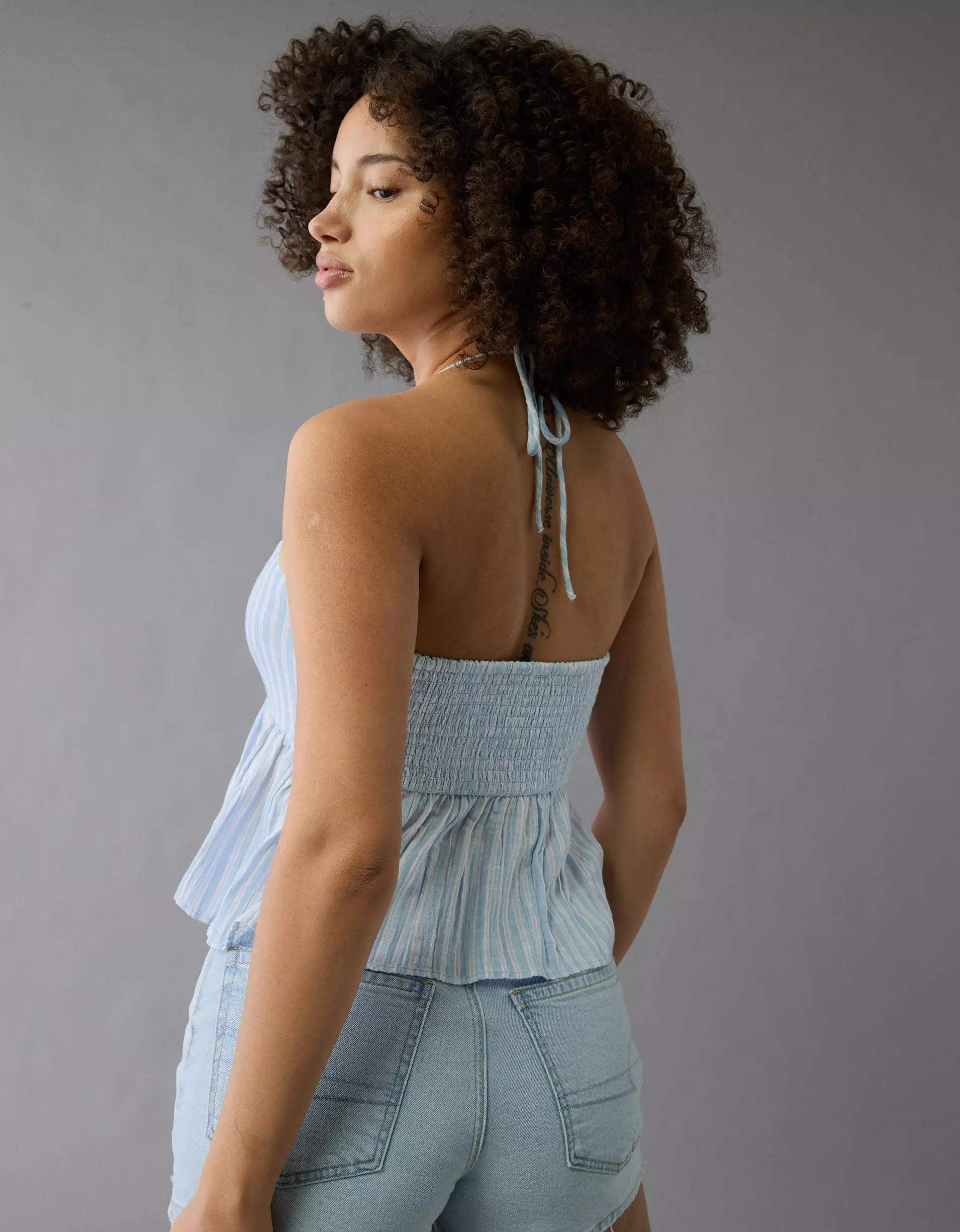 AE Cinched Flyaway Striped Halter Top Product Image