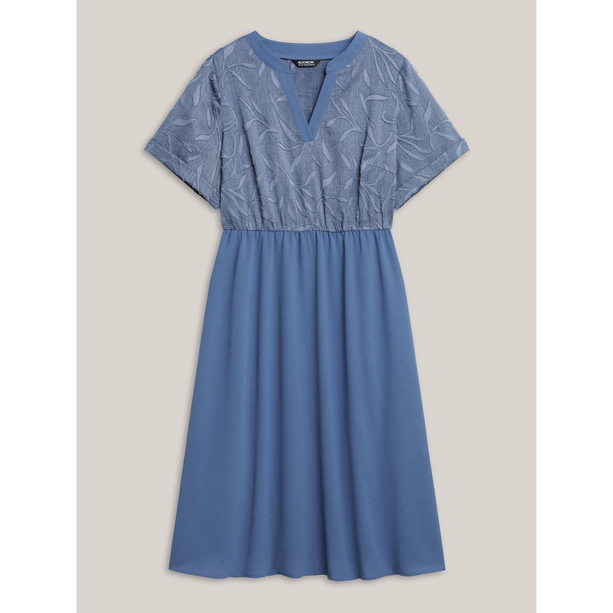 Plus Size Notched Collar Textured Pocket Midi Dress Cerulean Women Notched collar Short sleeve Curvy BloomChic 14-16/1X Product Image