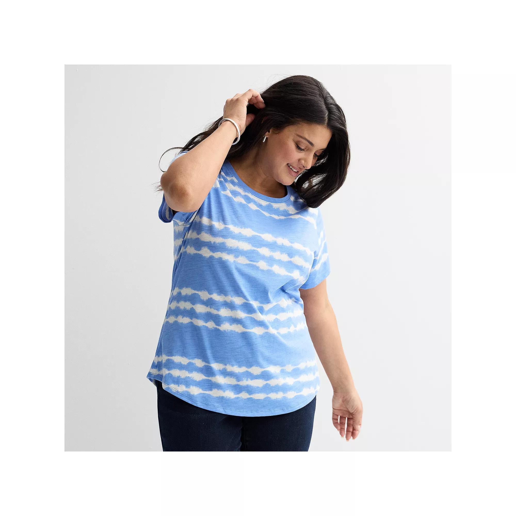 Plus Size Sonoma Goods For Life® Short-Sleeve Crew Tee, Women's, Size: 1XL, Light Blue Dye Product Image
