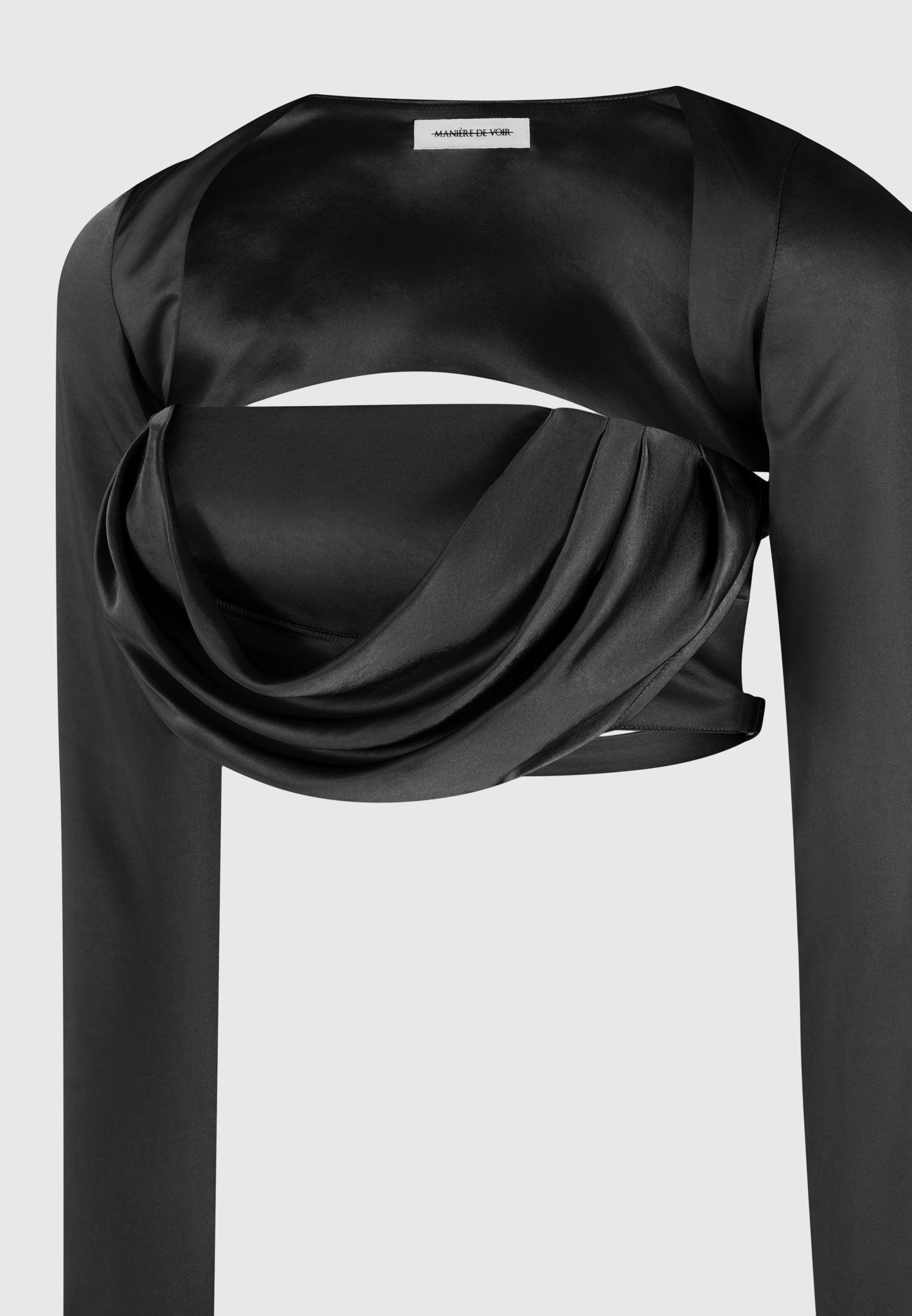 Satin Drape Bandeau Bolero Top - Black Female Product Image