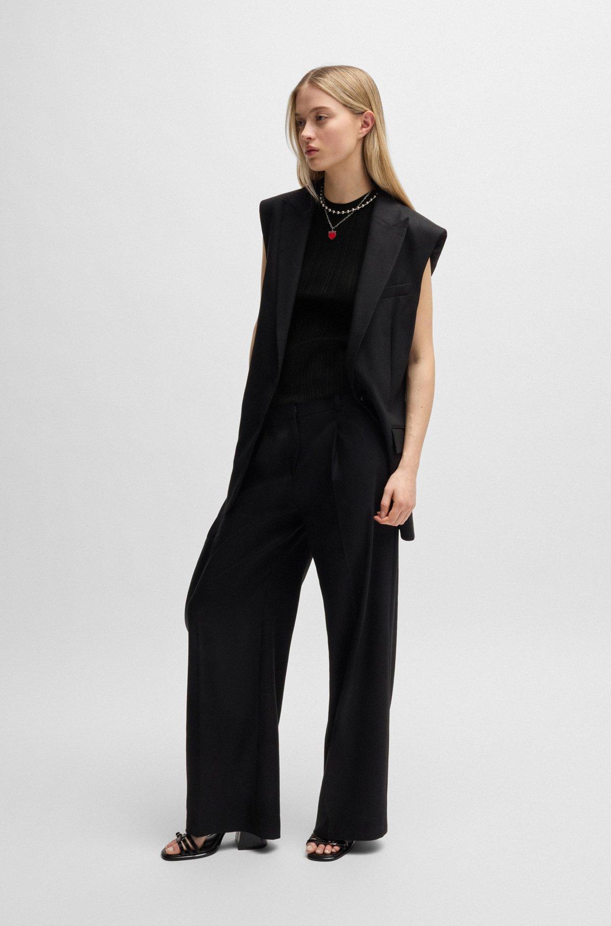 HUGO - Sleeveless racer-back top in ribbed crepe fabric - Black Product Image