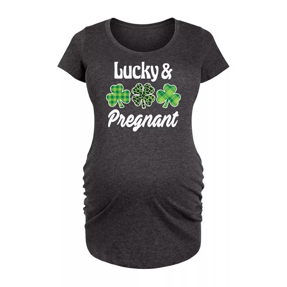 Maternity Lucky And Pregnant Graphic Tee, Women's, Size: XL-Mat, Heather Grey Product Image