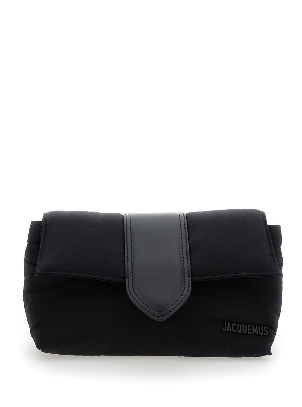 JACQUEMUS La Banane Bambino Black Belt Bag With Logo Lettering In Leather And Cotton Man Product Image