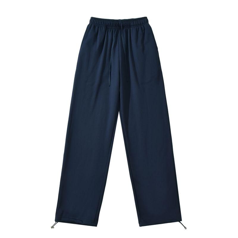 Drawstring Waist Plain Straight Leg Sweatpants Product Image