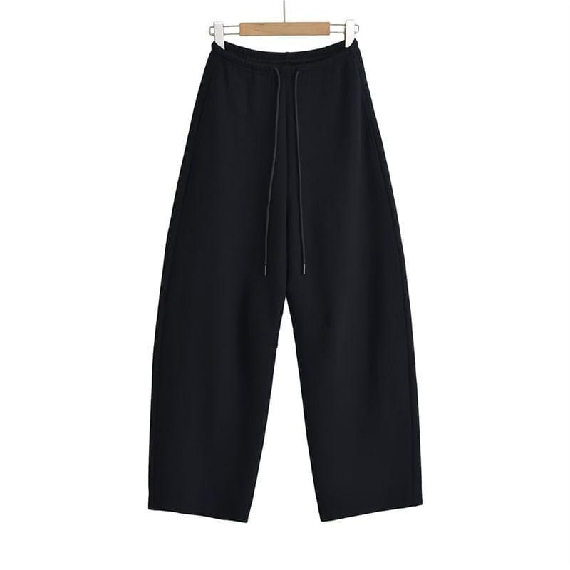 Drawstring Waist Plain Wide Leg Pants Product Image