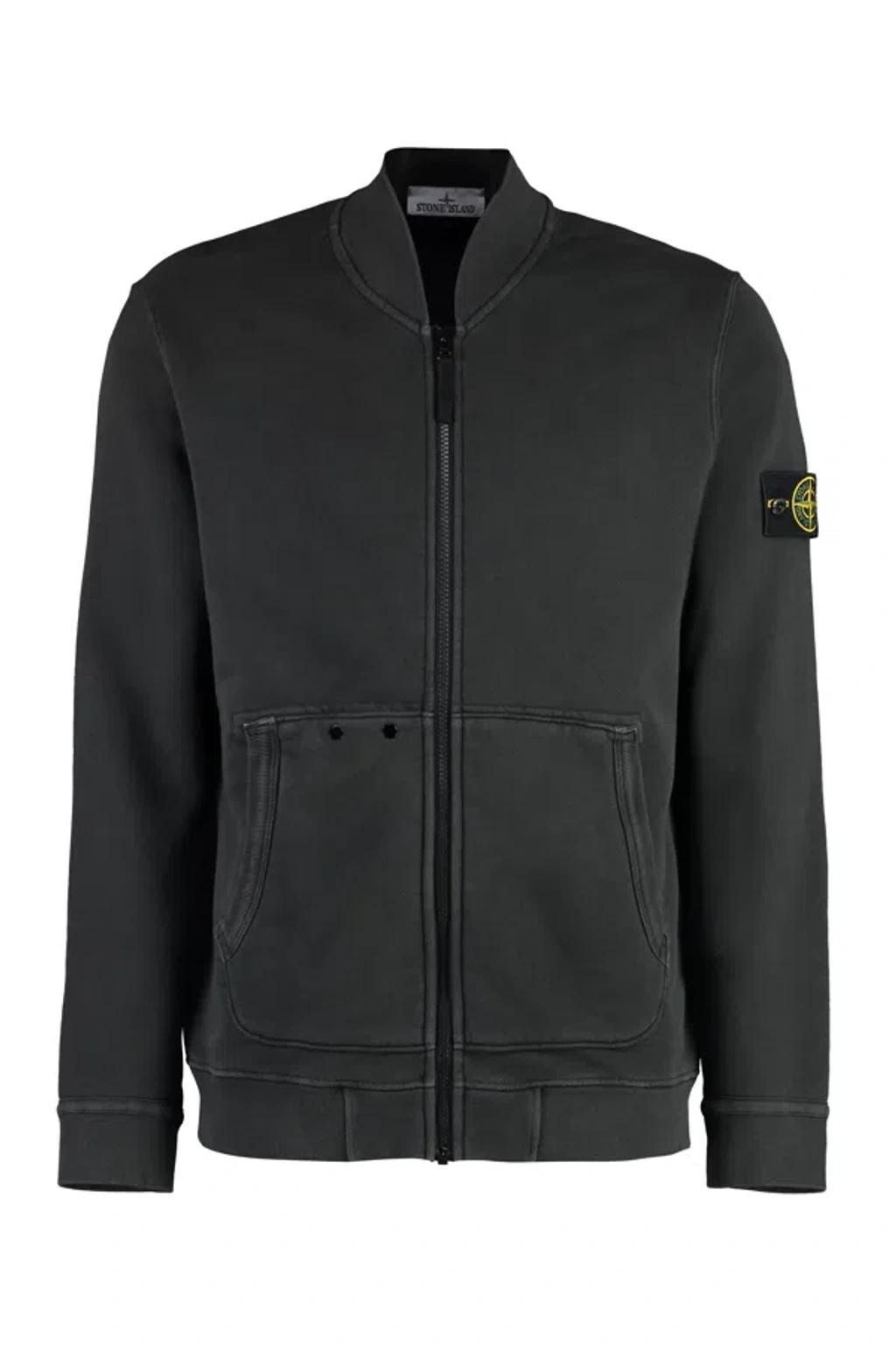 STONE ISLAND Full Zip Cotton Hoodie In Grey Product Image