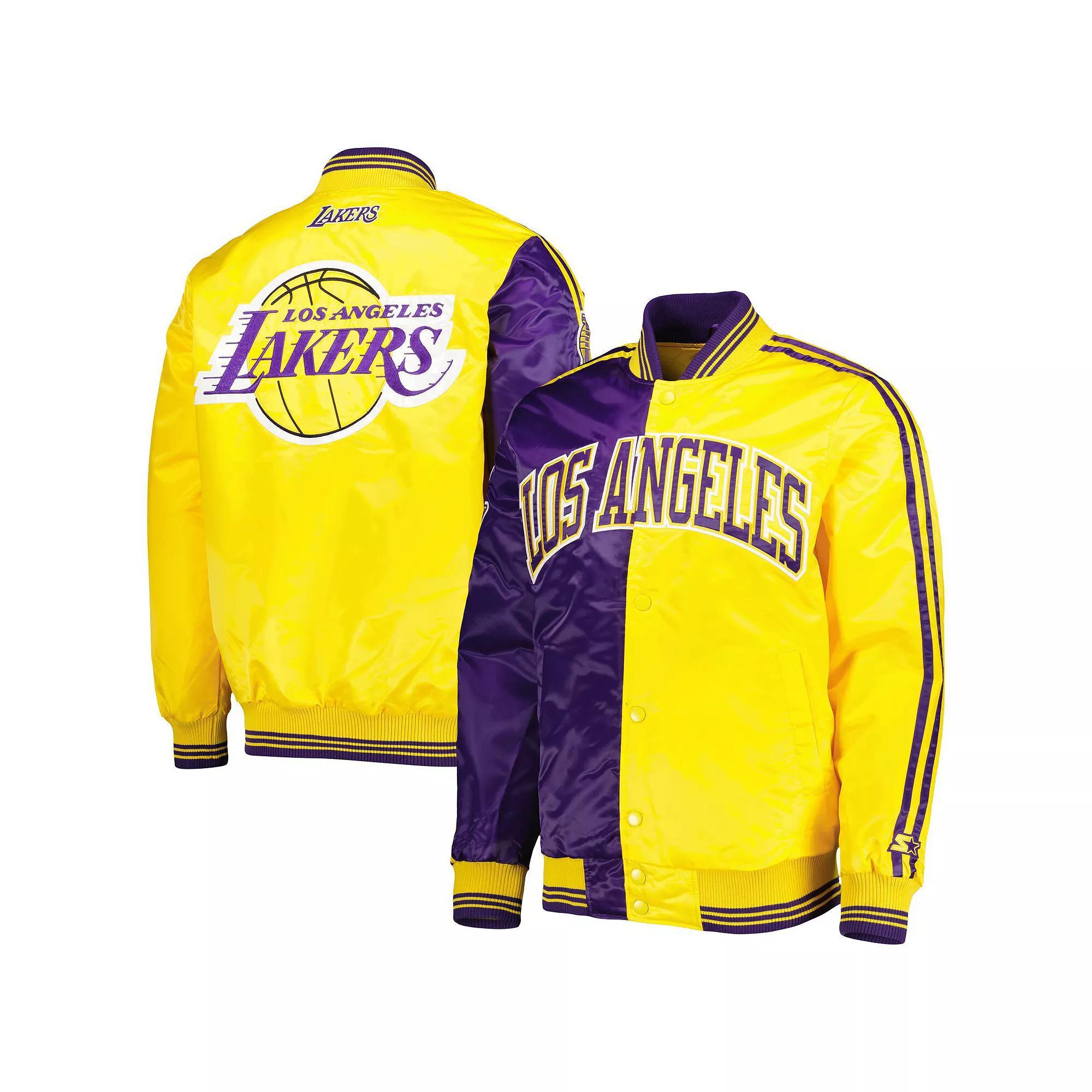 Men's Starter Purple/Gold Los Angeles Lakers Fast Break Satin Full-Snap Jacket,  Product Image