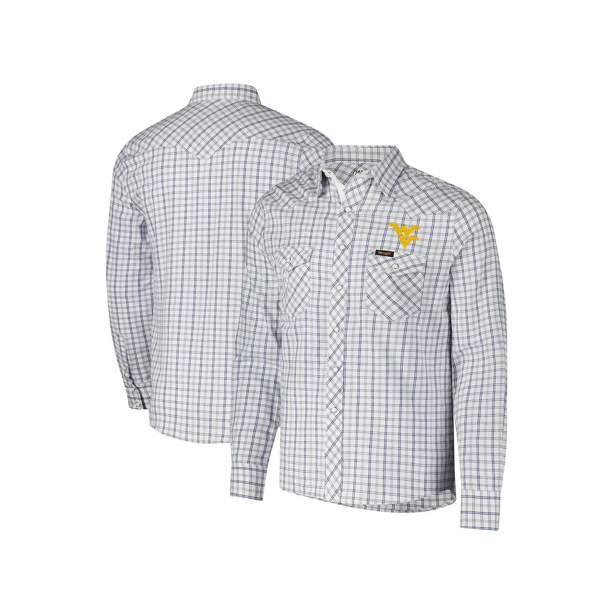 Men's Colosseum x Wrangler White West Virginia Mountaineers Plaid Window Pane Long Sleeve Full-Snap Shirt, Size: Large Product Image