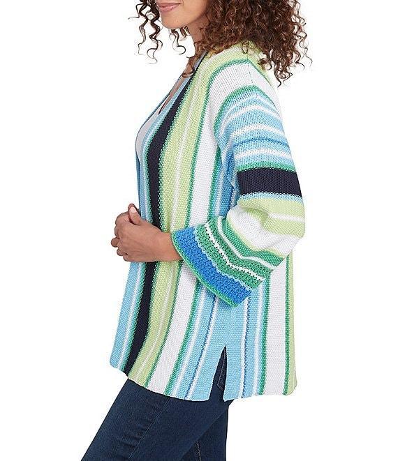 Ruby Rd. Stripe 3/4 Sleeve Open-Front Sweater Product Image